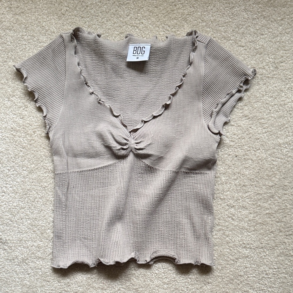 BDG Women's Beige Ribbed Blouse